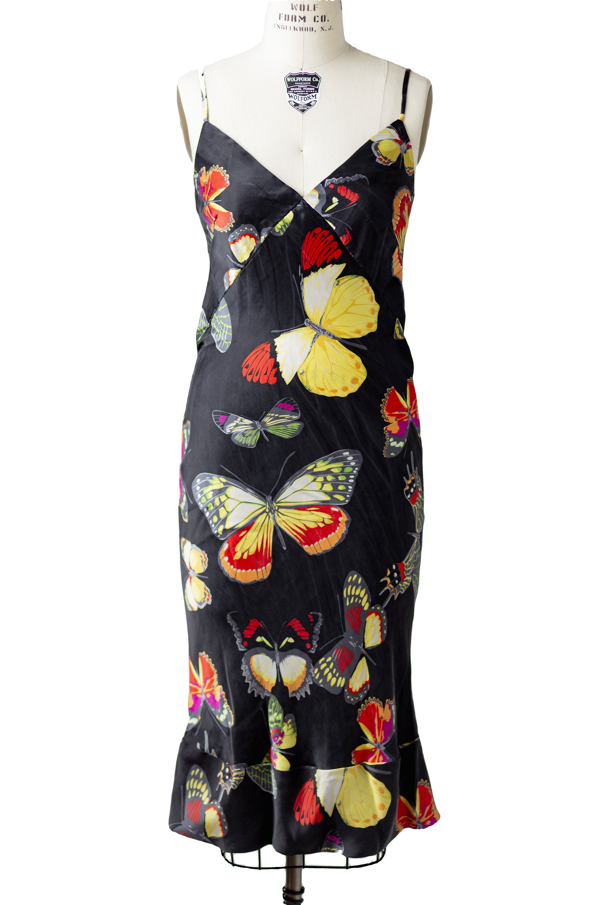 Signature Dress - Printed Silk Charmeuse - Butterfly on Black patter - Front